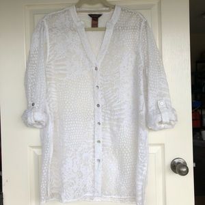Sheer Print Button Up